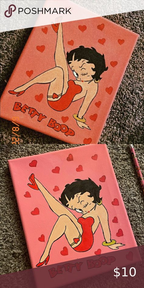 Betty boop handmade canvas painting Betty Boop Acrylic Painting, Betty Boop Painting Easy, Betty Boop Painting Canvases, Girly Canvas Painting Ideas, Girly Paintings On Canvas Easy, Betty Boop Painting, Halloween Canvas Art, Mother Painting, Canvas Art Painting Acrylic