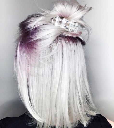 16 icy blonde hair with purple roots will catch everybody's eye - Styleoholic Unicorn Hair Color, Maroon Hair, Cool Short Hairstyles, Silver Hair Color, Unicorn Hair, Short Hair Color, Platinum Blonde Hair, Pastel Hair, Color Inspo