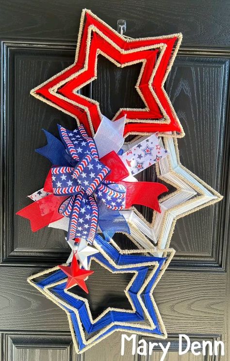 Dollar Tree Fanatics Crafts & Decor & DIY with Instructions! + Freebies! 💚 | Had to make another one of these 4th of July wreaths but a little different this time | Facebook Dollar Tree 4th Of July Crafts, Dollar Tree 4th Of July Wreath, Dollar Tree Star Wreath, 4th Of July Wreaths, Crafts Decor, July Crafts, 4th July, Deco Mesh, Another One