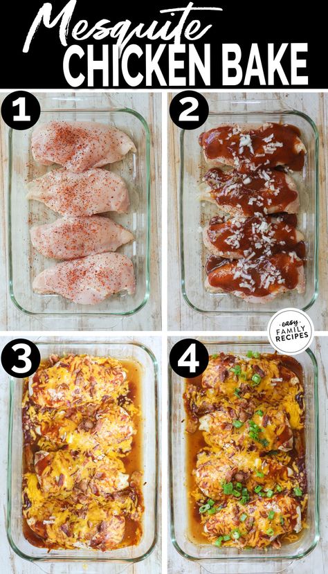 SO MUCH FLAVOR! This Mesquite Chicken Recipe is quick and easy to make for a fast dinner idea and packed with flavor. Tender chicken breast is seasoned with mesquite seasoning, then smothered in BBQ sauce and finished with cheddar cheese and bacon. This easy chicken dinner is on repeat because it is so fast, easy and delicious! This Baked Mesquite Chicken is a great way to get all the flavor of BBQ on a busy weeknight and it is a kid friendly dinner idea. Mesquite Chicken, Easy Delicious Chicken Recipes, Asian Steak Bites, Creamy Pasta Bake, Bbq Chicken Breast, Healthy Baked Chicken, Tangy Bbq Sauce, Chicken Breast Recipes Easy, Kid Friendly Dinner