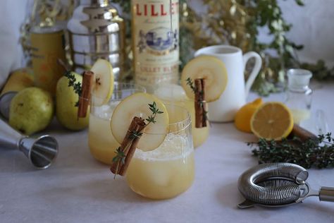 Lillet Blanc Cocktails, How To Roast Hazelnuts, Ice Ball, Winter Cocktails, Tonic Water, Cocktail Recipe, Mixology, Hazelnut, Thyme