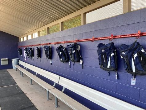 Softball Dugout Organization, Dugout Organization, Softball Dugout, Baseball Dugout, Softball Ideas, Baseball Ideas, High School Baseball, Sports Complex, Baseball Softball