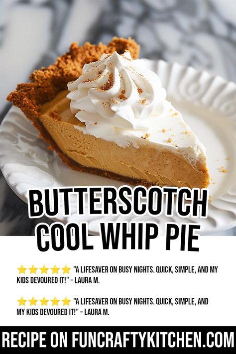 Butterscoth Cool Whip Pie - FunCraftyKitchen Dream Whip Pie Recipes, Butterscotch Pudding Pie Jello, Cool Whip Recipes Easy, Cool Whip Pie Recipes, Butterscotch Pudding Pie, Cool Whip Pie, Lush Desserts, Cool Whip Pies, Pudding Pie Recipes