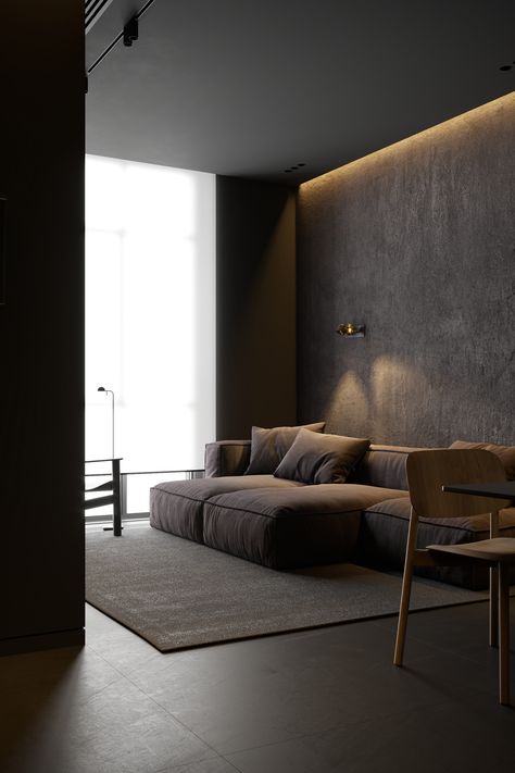 el3h on Behance Dark Interior Design, Style Loft, Hus Inspiration, Dark Interiors, Dream House Interior, Design Living Room, Home Room Design, Apartment Interior, A Living Room