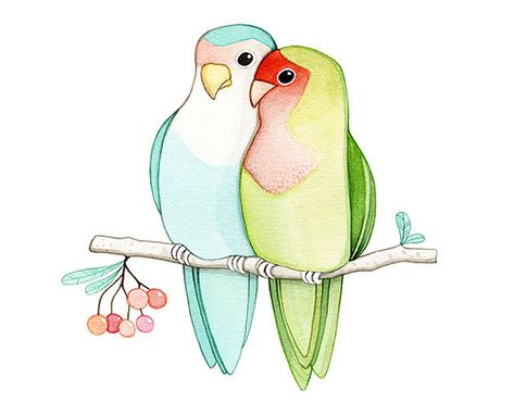 Love birds | Watercolor on 5" x7" paper. Thanks to Peter Kur… | Flickr Love Birds Drawing Simple, Love Birds Cartoon, Love Birds Illustration, Love Birds Drawing, Birds Watercolor, Art Mignon, Art Et Illustration, Pencil Art Drawings, Art Drawings For Kids