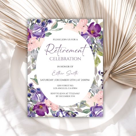 Purple Retirement Party Ideas, Retirement Party Themes For Women, Retirement Invitation Card, Retirement Invitation Template, Retirement Invitation, Retirement Ideas, Pineapple Party, Retirement Invitations, Retirement Party Invitations