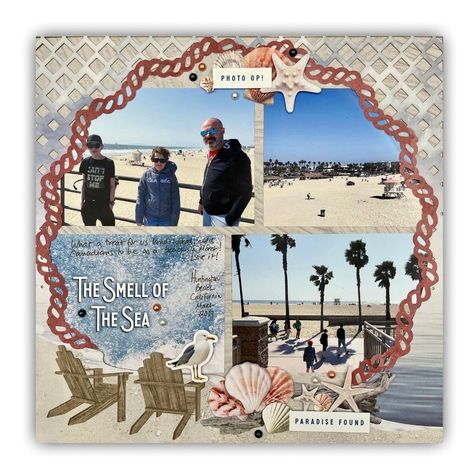 Water Vacation, Beach Scrapbook Layouts, Cruise Scrapbook, Oregon Vacation, Circle Borders, Simple Scrapbook, Scrapbook Layout Sketches, Scrapbook Titles, Summer Scrapbook