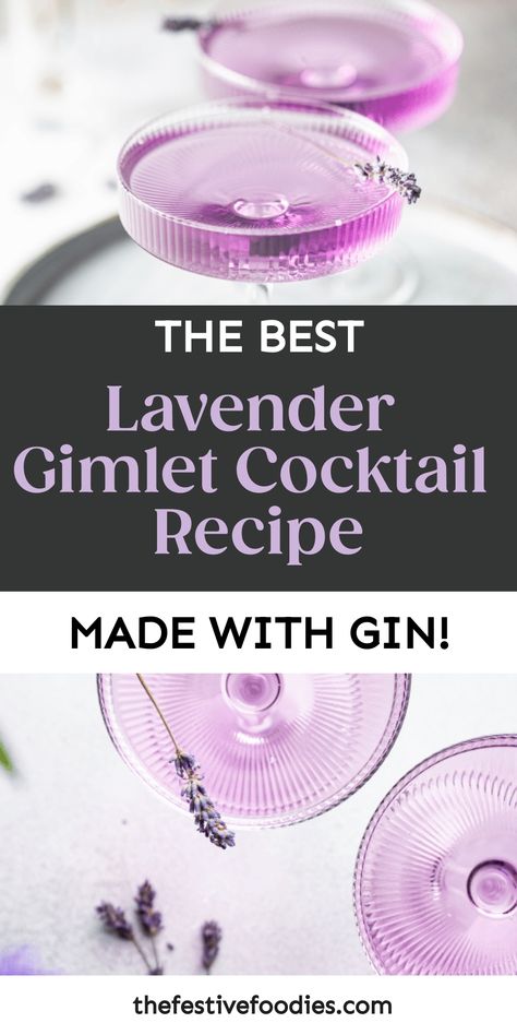 Elegant French Lavender Gimlet Cocktail Recipe Gin And Lavender Cocktail, Lavender Cocktail Recipe, Lavender Gimlet, French Gimlet, Lavender Cocktails, Valentines Cocktails, Lavender Ideas, Gin Drink Recipes, Gimlet Cocktail