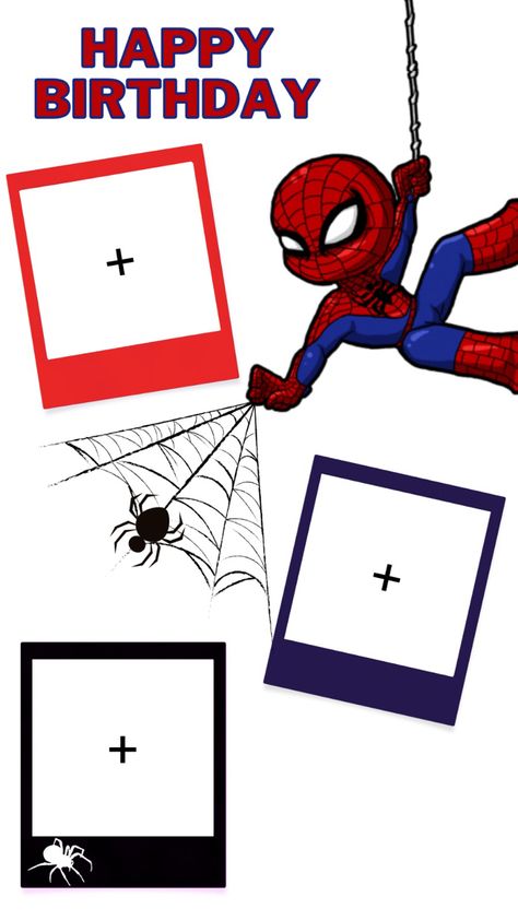 Spider Man Happy Birthday, Photo Frame Birthday, Happy Birthday Brother Instagram Story, Happy Birthday Template Instagram, Happy Birthday Template Aesthetic, Birthday Template Instagram, Silly Happy Birthday, Happy Birthday Spiderman, Collage Photo Frame Design