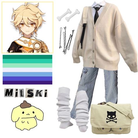 Aether Casual Genshin, Aether Clothes, Aether Casual, Aether Outfit, Genshin Outfit Ideas, Clothing Headcanons, Aether Cosplay, Star Twins, Cod 3