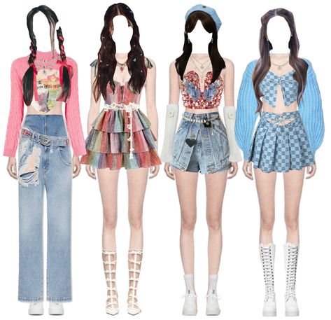 Kpop 4 Members Group Outfits, 4 Member Girl Group Outfits, 4 Member Girl Group, Girl Group Outfits, Kpop Performance, Polyvore Png, Scripting Ideas, Kpop Fits, Outfit Kpop