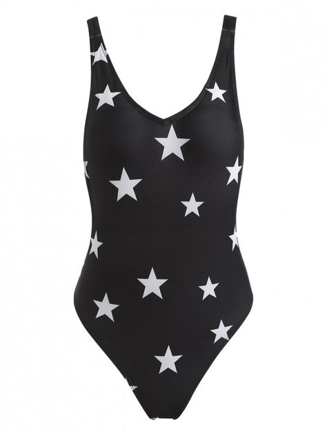 ZAFUL Stars Print Strappy One Piece Swimsuit - BLACK M Blonde And Brunette Best Friends, Cute One Piece Bathing Suits, Star Swimsuit, Swimwear 2023, Swimsuit Cute, Zaful Swimwear, Formal Clothes, Cute One Piece, Underwire Swimsuit