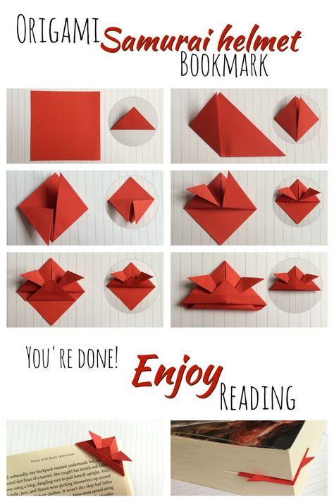 Easy Origami Bookmarks, Origami Bookmark Tutorial, Hart Origami, Origami Samurai, Origami Bookmark Corner, Buku Diy, Origami Vase, Bookmark Corner, Paper Origami Flowers