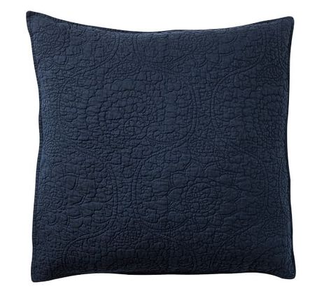 Belgian Flax Linen Floral Stitch Sham - Midnight | Pottery Barn Paisley Duvet, Pottery Barn Bedding, Whole Cloth Quilts, Fall Bedding, Quilted Pillow Shams, Quilted Sham, Euro Sham, Euro Shams, Linen Duvet Covers