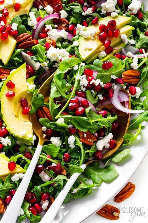 Pomegranate Salad - Wholesome Yum Pomegranite Salad, Pomegrante Salad, Pomegranate Recipes Salad, Asian Salad Recipe, Lettuce Salad Recipes, Main Salad, Pomegranate Recipes, Vegetarian Salad, Wholesome Yum