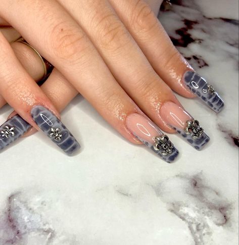 Grunge Acrylics, French Grunge, Croc Nails, Acrylics Nails, Gray Nails, Nails 2023, Crocodile Print, Croc Print, Fall Nails