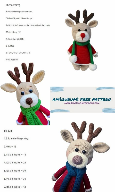 Amigurumi Christmas Deer Free Pattern – Amigurumi toys Crow Crochet, Amigurumi Reindeer, Reindeer Pattern, Crochet Deer, Crochet Cute, Confection Au Crochet, Crochet Xmas, Cute Deer, Pola Amigurumi