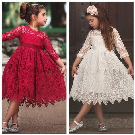 Long Sleeve Kids Dress, Styles For Children, Girls Lace Dress, Lace Styles, Pageant Gowns, Round Neck Dresses, Lace Flower, Pageant Dresses, Formal Party