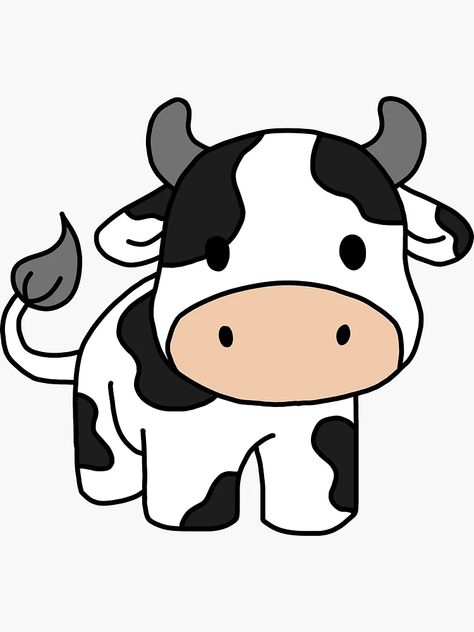 "Cute Cow" Sticker for Sale by BluAndCo | Redbubble Cute Simple Cow Drawing, Cartoon Cows Cute, Cartoon Cow Painting, Cartoon Cow Face, Cow Quilts, Cute Cow Drawing, Cute Cow Sticker, Cow Cartoon Images, Stickers Bonitos