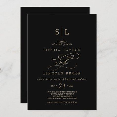 Black And Gold Wedding, Classic Invitation, Fancy Hands, Monogram Wedding Invitations, Gold Calligraphy, Wedding Initials, Classic Wedding Invitations, Simple Invitation, Foil Invitations