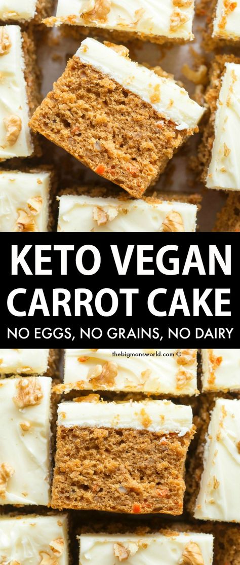 Keto Recipes No Eggs, Egg Free Keto Dessert, Gluten Free Egg Free Carrot Cake, Keto Vegan Gluten Free Desserts, Carrot Cake Low Carb, Egg Free Keto Recipes, Keto Vegan Cake Recipes, Grain Free Carrot Cake, No Egg Carrot Cake