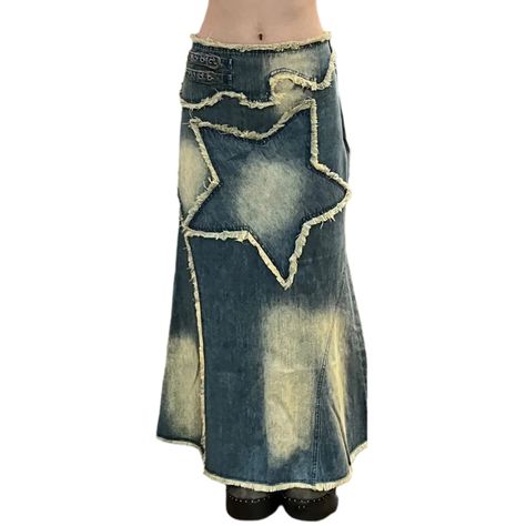 Star Patchwork, Vintage Mall, Goth Streetwear, Patchwork Denim Skirt, Denim Skirt Fashion, Skirt Streetwear, Long Jean Skirt, Skirt Y2k, Style Star