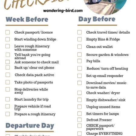 Things to do before vacation- printable checklist - Wandering Bird 2019 Before Vacation To Do List, Checklist Before Vacation, Things To Do Before Traveling, To Do List Before Vacation, Before Vacation Checklist, What To Do Before Vacation, Travel Preparation Checklist, Vacation Prep Checklist, Things To Do Before Vacation