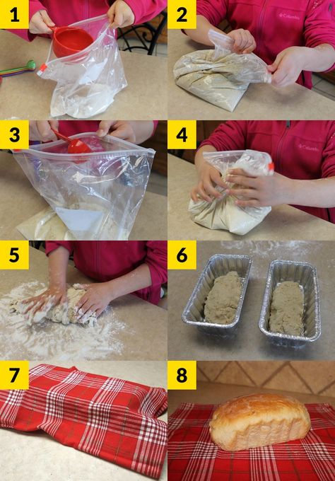 Bread In A Bag Steps Bread In Bag, Bread In A Bag Recipe, Bread In A Bag, Yeast Packet, Kitchen Science, Kids Baking, Mini Loaf Pan, Make Bread, No Rise Bread