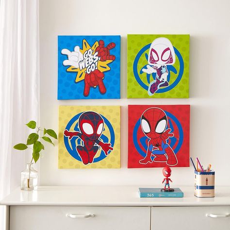 Spider Man Bedroom Ideas, Spiderman Bedroom, Artwork Diy, Art For Children, Spidey And His Amazing Friends, Friend Canvas, Friends Design, Friend Painting, Cute Wall Decor