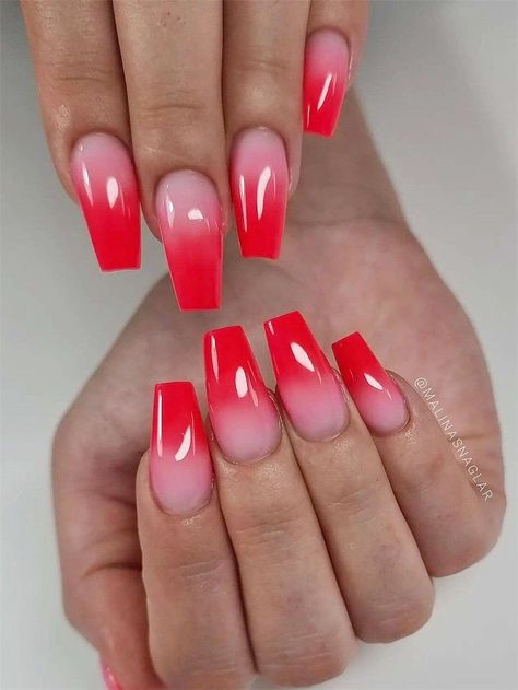 Red And Pink Ombre Nails, Red Pink Nails, Red Ombre Nails, Pink White Nails, Red And White Nails, Red Nail Art, Pink Ombre Nails, Gothic Nails, Pink Nail Art