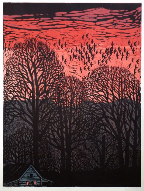 Kent Ambler, Printmaking Methods, Woodland Adventure, Woodcut Prints, Wood Block Print, Woodcut Art, Owl Images, Printing Blocks, Greenville South Carolina