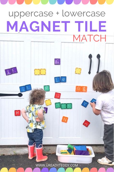 Building Preschool, Magnatiles Ideas, Magnet Tiles, Alphabet Magnets, Chalkboard Markers, Write Letters, Alphabet Matching, Teaching Lessons, Letters For Kids