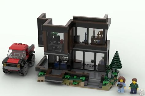 LEGO IDEAS - Modern Villa Lego Modern House, Modern House In The Forest, Lego House Ideas, Lego Houses, House In The Forest, Home In The Woods, Music Corner, Natural Waterfalls, Enjoying Nature