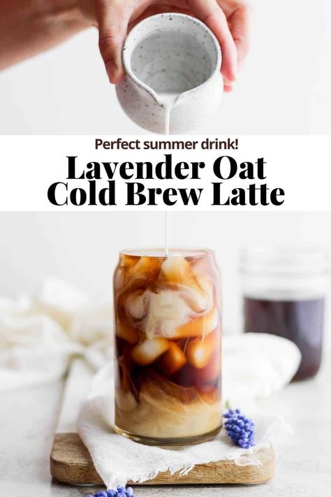 Cold Brew With Oat Milk, Lavender Cold Brew, Oat Milk Cold Brew, Lavender Oat Milk Latte, Dessert Unique, Honey Latte, Protein Drink Recipes, Coffee Creations, Cafe Recipes