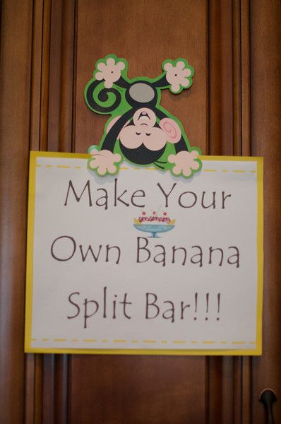 Yum!  *Personal Pic. Banana Split Bar, Baby Shower Ideas For Boys, Monkey Birthday Parties, Zoo Birthday Party, Curious George Party, Wild Birthday Party, Monkey Baby Shower, Jungle Theme Parties, Jungle Birthday Party