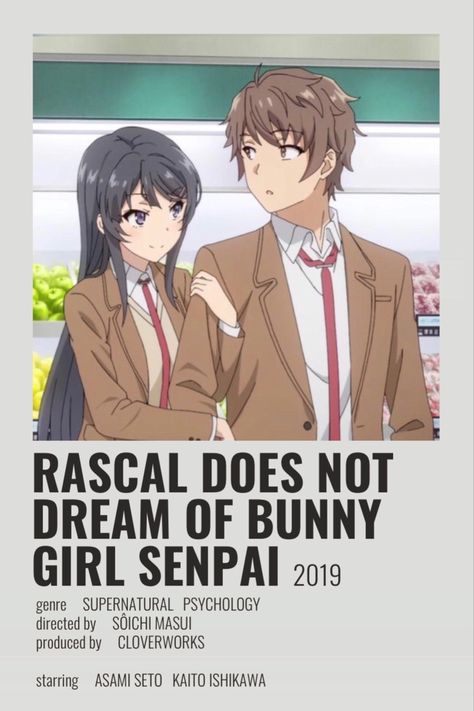 Rascal Does Not Dream of Bunny Girl Senpai Minimalist Poster! Rascal Does Not Dream, Bunny Girl Senpai, Tous Les Anime, Anime Suggestions, Film Posters Minimalist, Poster Anime, Anime Printables, Good Anime To Watch, Anime Watch