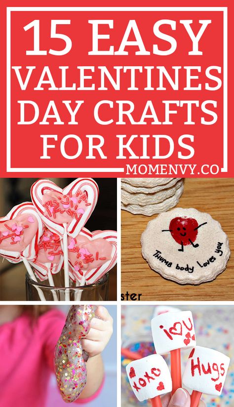 15 Valentine's Day Crafts for Kids. Lots of Valentine Craft Ideas for kids to do at class parties, at home, daycare, or more. #valentinescraft #valentinecraft #valentinecraftsforkids #kidscrafts via @momenvy Valentines Class Party, Kindergarten Valentines, Valentine's Day Crafts, Easy Valentine Crafts, Valentine's Day Crafts For Kids, Valentine Activities, Valentine Crafts For Kids, Toddler Valentines, Valentines Day Food