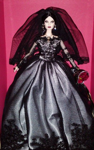 2013 Haunted Beauty Vampire Bride Barbie (2) | My version of… | Flickr Goth Furniture, Barbie Centerpieces, Vampire Barbie, Bride Barbie, Barbie Convention, Doll Wedding Dress, Vampire Bride, Barbie Dolls For Sale, Barbie Halloween