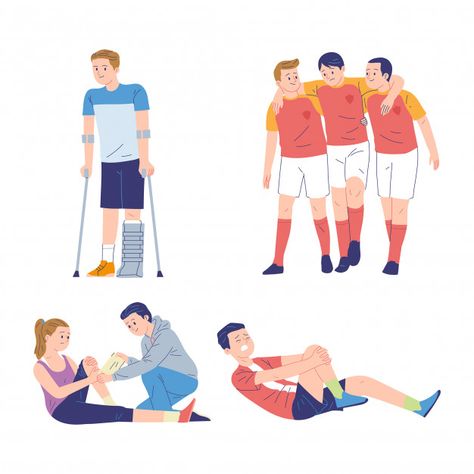 Collection of illustrations of people affected by injuries and illness due to sports | Premium Vector Injuries Drawing, Safety Drawing, Character Movement, Sports Injury Prevention, Sport Injuries, Football Injury, Illustrations Of People, Hope College, Sport Safety