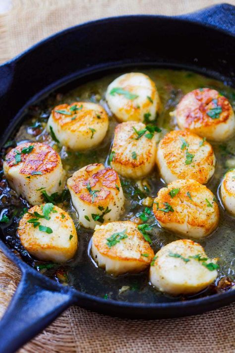 Easy and quick garlic scallops. Garlic Scallops Recipe, Best Scallop Recipe, Garlic Scallops, Scallop Appetizer, Easy Scallop Recipes, Pan Fried Scallops, Fried Scallops, Scallops Recipe, Baked Scallops