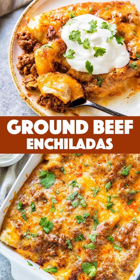 Canned Enchilada Sauce, Enchiladas Beef, Homemade Red Enchilada Sauce, Beef Enchilada Recipe, Ground Beef Enchiladas, Beef Enchilada, Easy Enchiladas, Ground Beef Recipes Healthy, Homemade Enchiladas