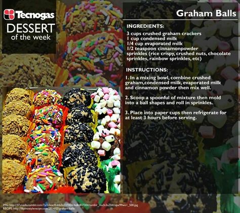 graham balls Graham Balls Recipe, How To Make Graham, Graham Balls, Chocolate Sprinkles, Dessert Ingredients, Cinnamon Powder, Balls Recipe, Rainbow Sprinkles, Rice Crispy