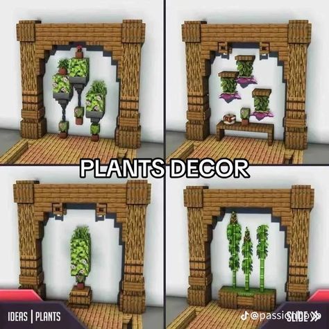 Simple Minecraft Interior Design, Window Minecraft Designs, Minecraft Jungle House Interior, Minecraft Couch Ideas Living Rooms, Minecraft Plant Decor Ideas, Minecraft Porch Decor, Minecraft Inspo Cute, Minecraft Garden Decor, Practical Minecraft Builds