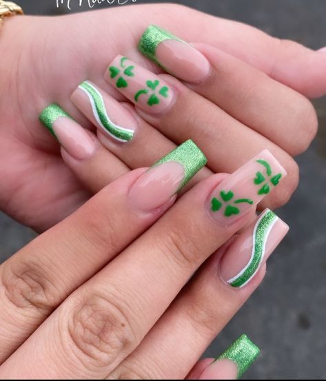 The Best Green Nail Designs for St Patrick’s day - withharmonyco.com At Pattys Nails, Saint Patrick Nail Design, St Patrick’s Day Nails Coffin, Saint Patrick’s Day Nails Simple, St Patrick Nails Acrylic, Simple Saint Patricks Day Nails Gel, Green St Pattys Nails, Nails For Saint Patricks Day, Short Saint Patricks Day Nails