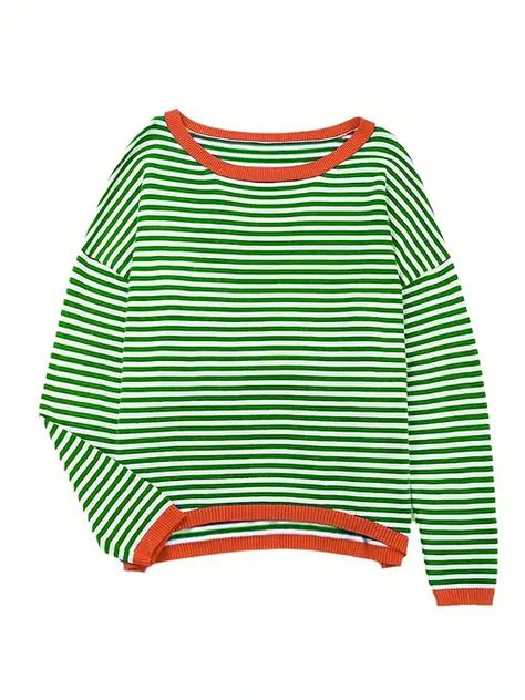 Temu | Explore the Latest Clothing, Beauty, Home, Jewelry & More Striped Knitted Sweater, Sleeves Clothing, Off Shoulder Sweater, Body Armor, Summer Color, Mode Inspo, Women Sleeve, Green Sweater, Belleza Natural