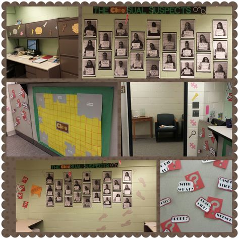 Clue Game Bulletin Board Ideas, Clue Themed School Hallway, Clue Themed Decorations, Clue Game Decorations, Clue Themed Hallway, Clue Board Game Decorations, Clue Party Theme, Clue Night, Clue Game Board