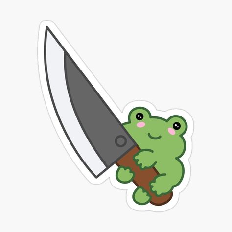 Get my art printed on awesome products. Support me at Redbubble #RBandME: https://www.redbubble.com/i/sticker/Frog-With-A-Knife-by-BloomingGood/92313117.EJUG5?asc=u Animals With Knife Drawing, Animal With Knife, Animals With Knives, Frog With A Knife, Knife Sticker, Frog Stickers, Knife Drawing, Adult Stickers, Sticker Design Inspiration