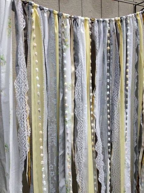 25 Adorable DIY Kids Curtains - ArchitectureArtDesigns.com Rag Curtains, Ribbon Curtain, Rideaux Boho, Beige Champagne, Diy Photo Backdrop, Garland Backdrops, Drop Cloth Curtains, Fabric Garland, Curtains Ideas