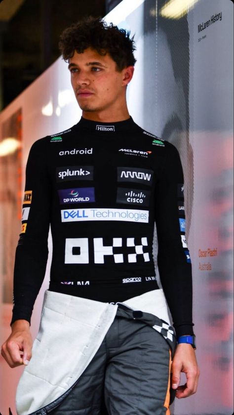 Mclaren Shirt Outfit, Black Overalls, Racing Drivers, Racing Suit, Lando Norris, Team Shirts, Formula One, Body Suit, Cutie Patootie