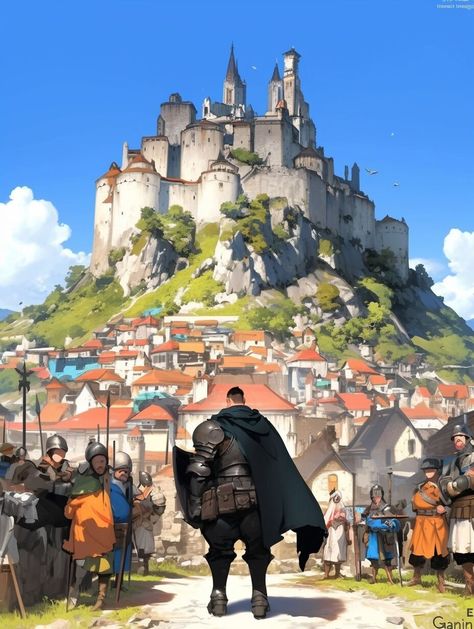 Rampart Town (Design) —day 17 Mountain Town Concept Art, Medieval Town Fantasy Art, Walled Town Fantasy Art, Old Town Asoiaf, Destroyed Town Fantasy Art, Town Illustration, Anime Landscape, Town Design, Fantasy Buildings